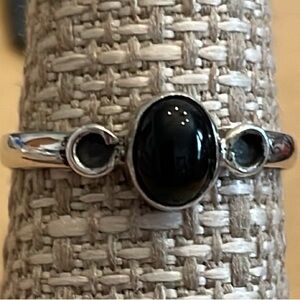 Size 9 Pretty Black Onyx and stamped Silver Ring